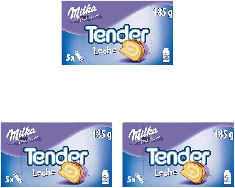 Milka ▫️ Tender Leite Recheado Barras de Esponja com Cobertura de Chocolate ao Leite Alpino 5 x 37g (Embalagem de 3)