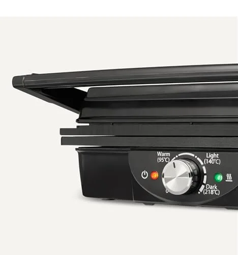 Amazon Basics ▫️ Grelhador elétrico de contacto com controlo de temperatura, placas antiaderentes, 2000 W, preto 3