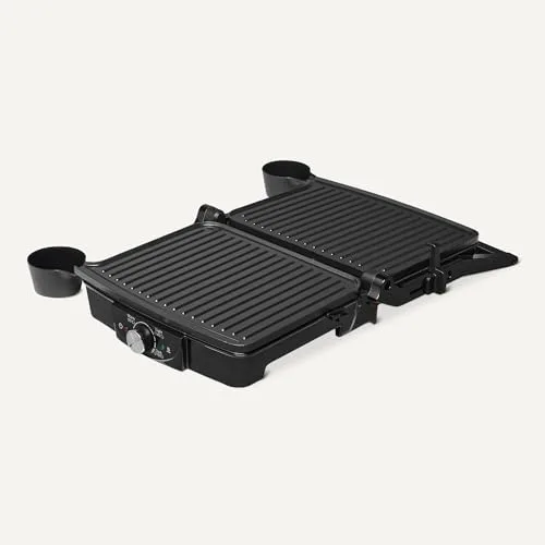 Amazon Basics ▫️ Grelhador elétrico de contacto com controlo de temperatura, placas antiaderentes, 2000 W, preto 4