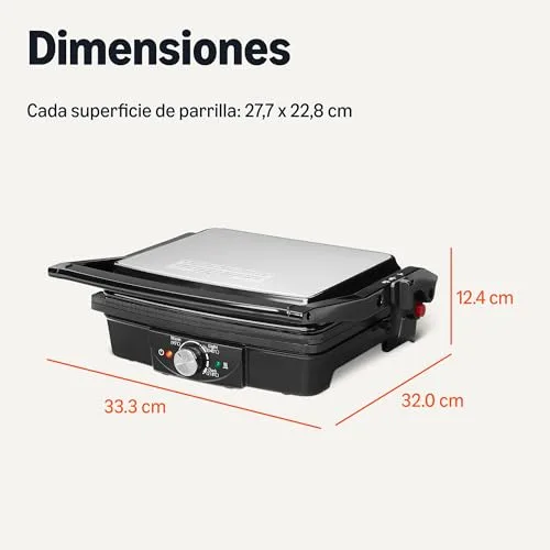 Amazon Basics ▫️ Grelhador elétrico de contacto com controlo de temperatura, placas antiaderentes, 2000 W, preto 5