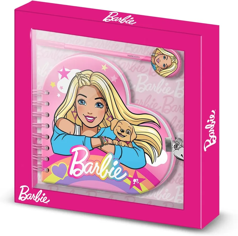 KARACTERMANIA ▫️ Barbie Rainbow - Diário Coração Chave + Caneta, Rosa