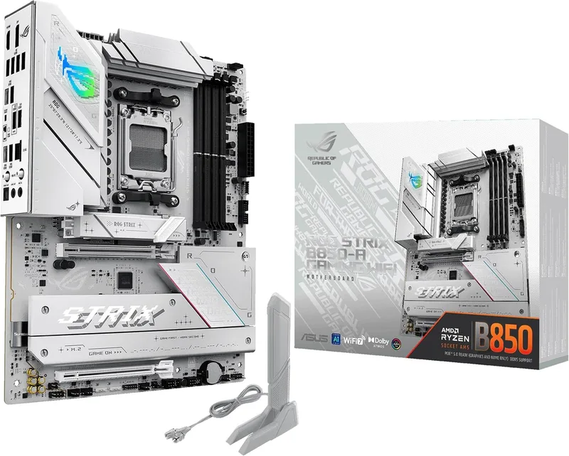 ASUS ▫️ ROG Strix B850-A Gaming WiFi - Placa-mãe AMD ATX, 14+2+2 Power Stages, DDR5, Quatro ranhuras M.2, PCIe 5.0, WiFi 7, USB Type-C 20 Gbps e Aura Sync RGB
