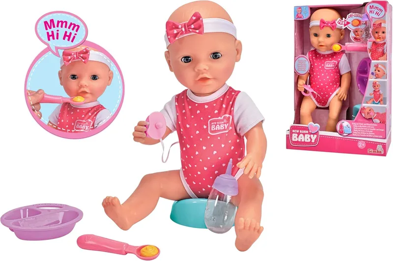 Simba ▫️ New Born Baby Hungry - Conjunto de 5 colheres mágicas com som, função de humidade e hidratação, 38 cm, a partir dos 2 anos