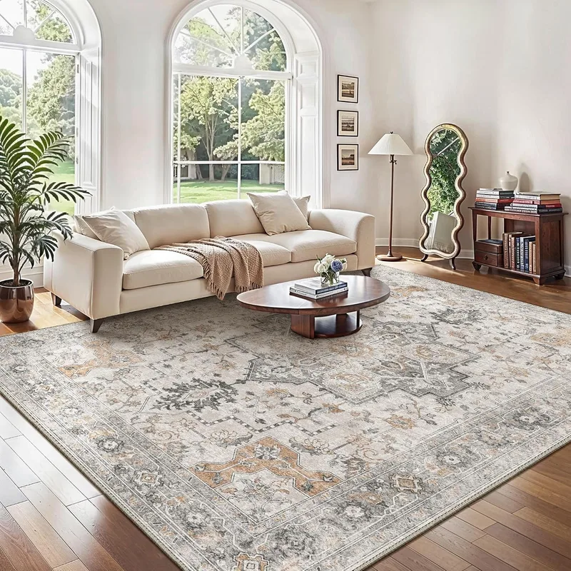 GENIMO ▫️ Tapete de Sala Vintage, Tapetes de Área Laváveis na Máquina, Tapetes com Base Antiderrapante, Tapete de Quarto de Pêlo Curto para Cozinha, Sala de Jantar, Castanho Claro Taupe, 200 x 290 cm