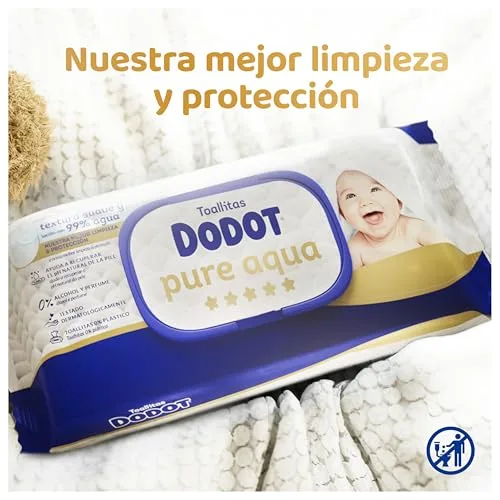 DODOT ▫️ Toalhitas Pure Aqua para bebé, 1152 toalhitas (24 embalagens x 48 unidades) 4