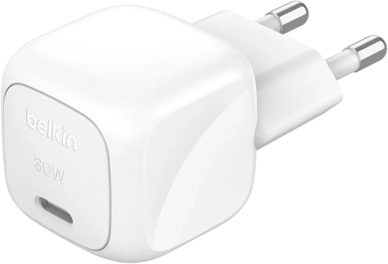 Belkin ▫️ Carregador de parede BoostCharge Compact de 30 W, ideal para viagens, carregamento rápido USB-C Power Delivery para Apple iPhone 17, Air, 16, 15, Samsung Galaxy, iPad, AirPods, tablets, Pixel - Branco