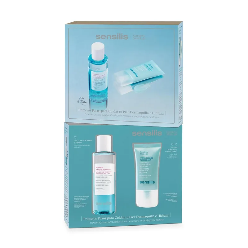 Sensilis ▫️ Pack Primeiros Passos, Desmaquilhante + Gel 40 ml | Bifásico, Removedor de maquilhagem, Hidratante, Pele seca, Pack de desmaquilhante e gel Hydra Essence, Facial, Rotina, Pack
