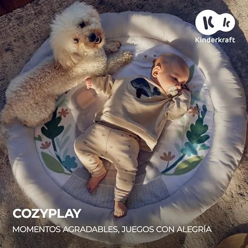 Kinderkraft ▫️ COZYPLAY Ginásio para bebé, Tapete infantil, Tapete de pelúcia com brinquedos, Brinquedos estimulantes, 2 arcos macios, Lavável na máquina, Cinzento 2