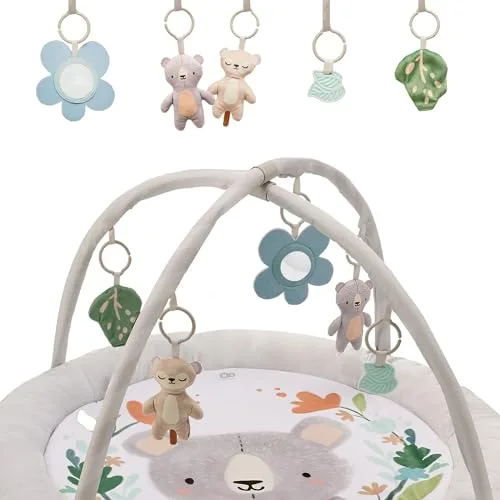 Kinderkraft ▫️ COZYPLAY Ginásio para bebé, Tapete infantil, Tapete de pelúcia com brinquedos, Brinquedos estimulantes, 2 arcos macios, Lavável na máquina, Cinzento 3