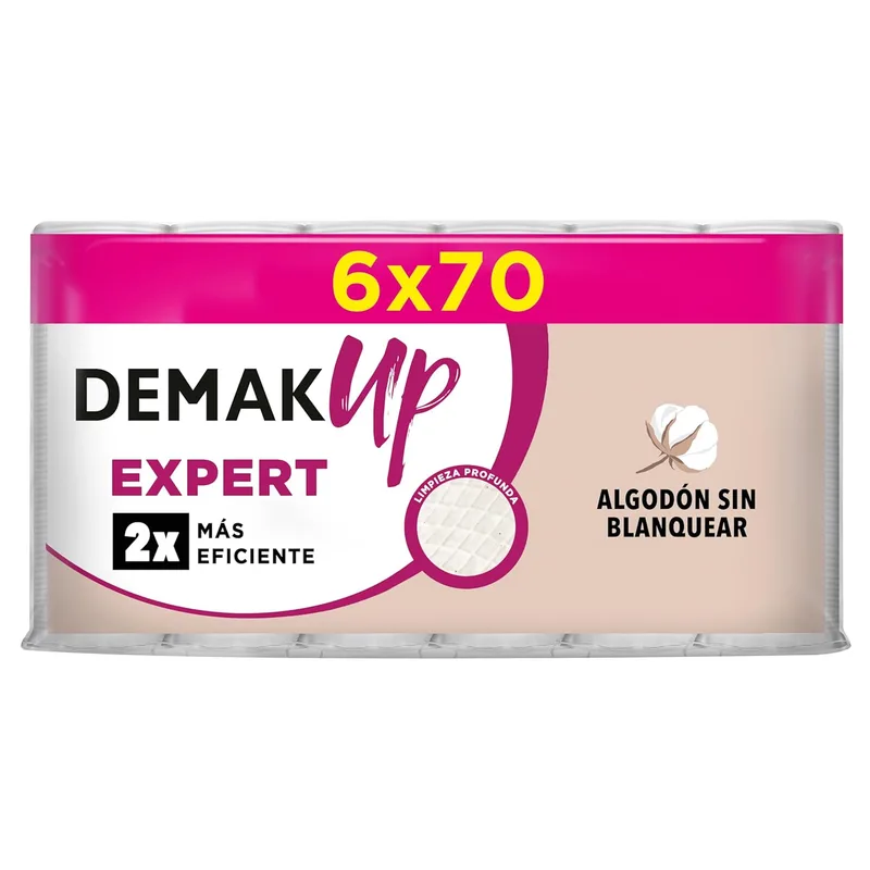 Demak'Up ▫️ Discos de desmaquilhagem redondos Expert 6x70 pcs - Não branqueados, Textura favo de mel, Saco de 420 pcs.