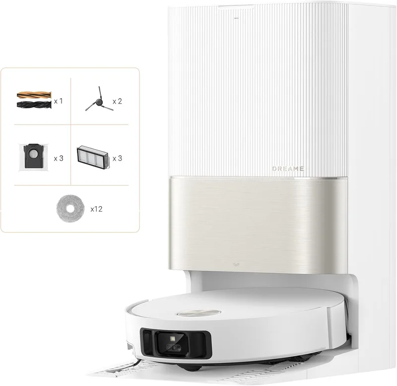 DREAME ▫️ Robô aspirador e esfregador X50 Ultra Complete, potência de sucção de 20 000 Pa, capacidade de ultrapassar obstáculos até 6 cm, controlo de radar para subir e descer degraus, limpeza profunda de canto a canto, controlo via aplicação, branco