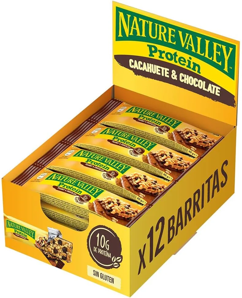 Nature Valley ▫️ Protein, Barras de Amendoim e Chocolate com 10 g de proteína, sem glúten, adequadas para vegetarianos, 12 x 40 g