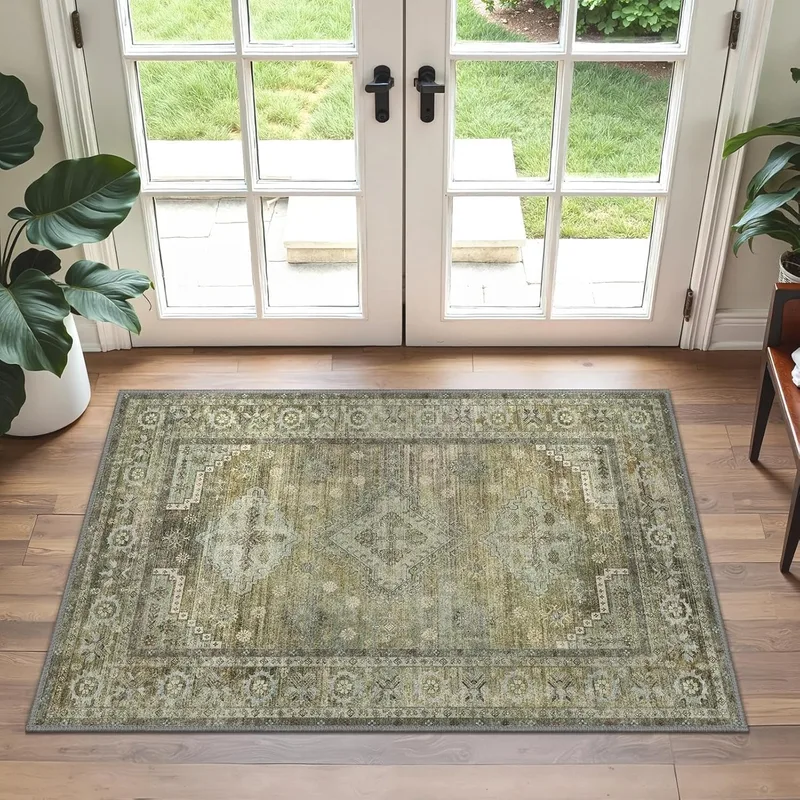 GENIMO ▫️ Tapete de sala com pêlo curto, tapete de cozinha lavável e antiderrapante, tapete para o corredor de entrada da casa, quarto, tapete para cadeira de secretária, estilo boho, 60 x 90 cm