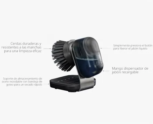 Joseph Joseph ▫️ SinkTech: Escova de palma para lavar pratos com dispensador de sabão e base em aço inoxidável 5