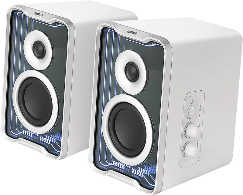 Edifier ▫️ Altifalantes de secretária QR30 | Efeitos de luz RGB | Estéreo de 30 W | Design moderno | USB-A | AUX | Bluetooth | Controláveis através de uma aplicação com equalizador e modos de som