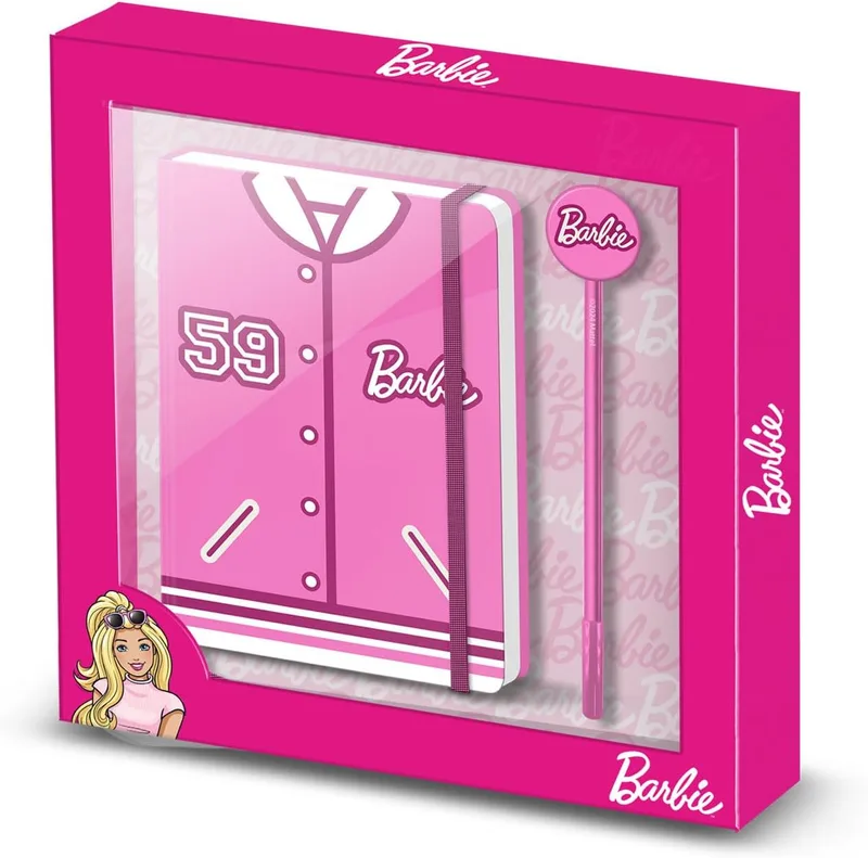 KARACTERMANIA ▫️ Barbie Varsity – Caixa de presente com diário e caneta Fashion, rosa