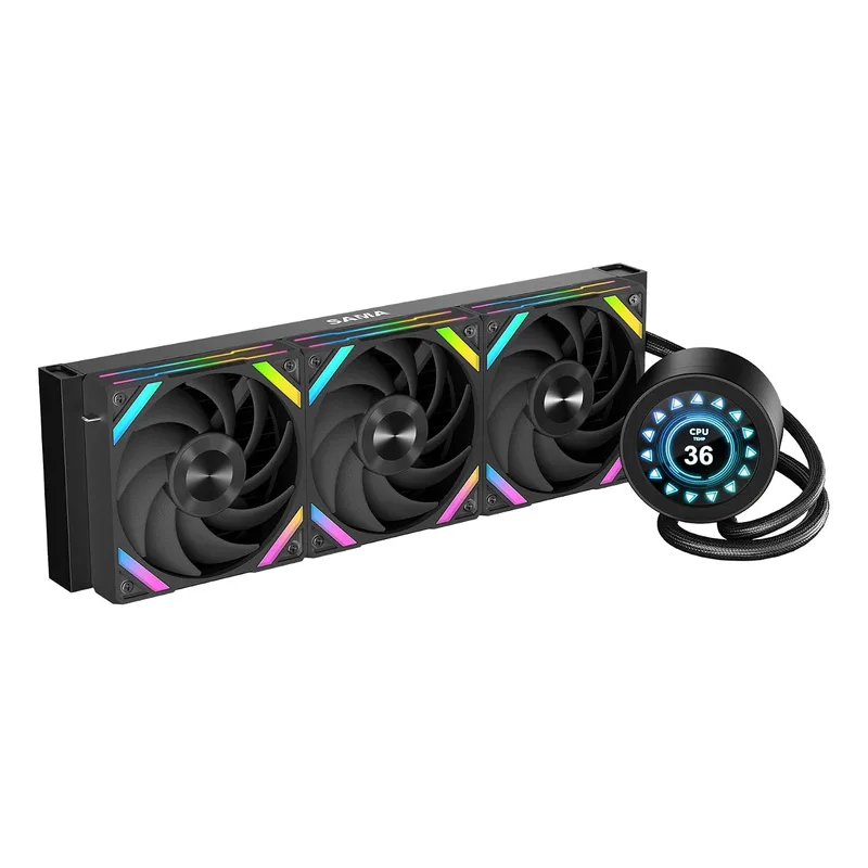 SAMA ▫️ Q70 Dissipador de CPU AIO de 360 mm com ecrã LCD de 2,8", removível magneticamente, ventoinhas modulares XT120, pás LCP, suportes adicionais, 115X, 2011, 1200, 1700, 1851, AM4, AM5, preto