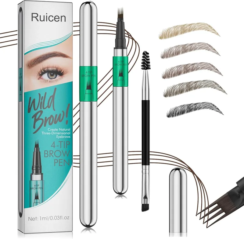 Ruicen ▫️ Eyebrow Pen - Lápis de sobrancelhas. Cria sobrancelhas com um aspeto natural, como se fossem fios de cabelo, com duração para todo o dia, 03# Castanho escuro