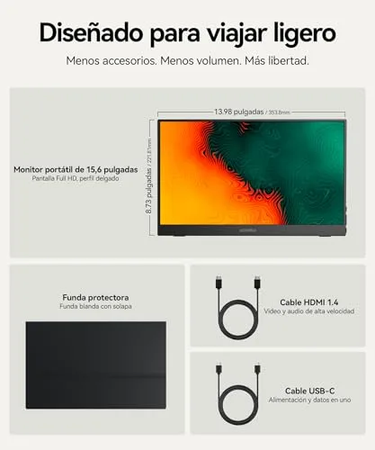 KOORUI ▫️ Monitor portátil de 15,6" FHD com HDMI/Type-C/USB-C e altifalantes integrados 6