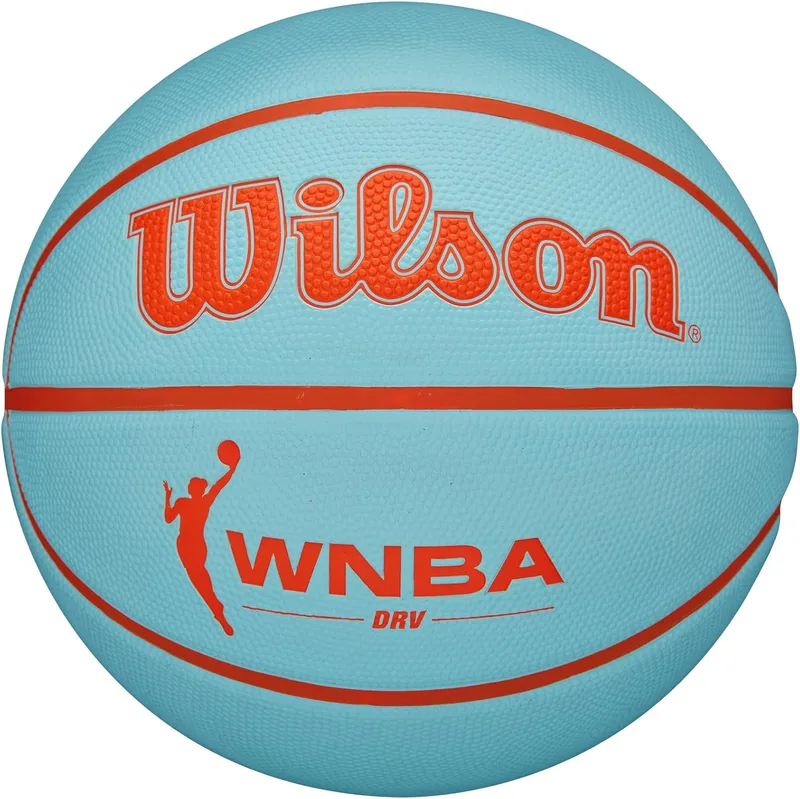 Wilson ▫️ Bola WNBA DRV, com canais de precisão e uma cobertura de desempenho, com estabilidade de ar superior e design clássico da WNBA, Cor: Aqua/Laranja, Tamanho: 6