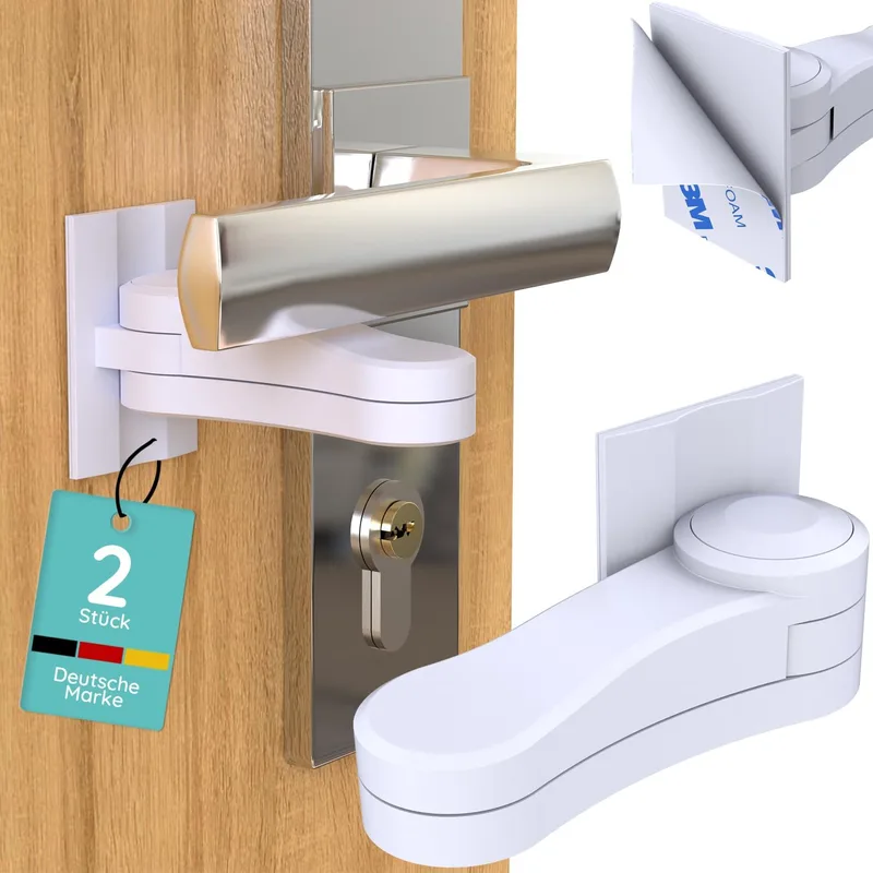 Homery ▫️ Dispositivo de segurança para portas infantis [2 unidades] – Dispositivos de segurança infantil para portas e portas interiores – Dispositivo de segurança infantil para portas sem necessidade de perfuração, fusível para o puxador e fechadura de
