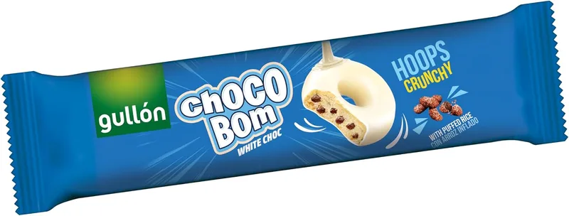 Gullón ▫️ Bolachas Choco Bom Hoops de Chocolate Branco 128 g