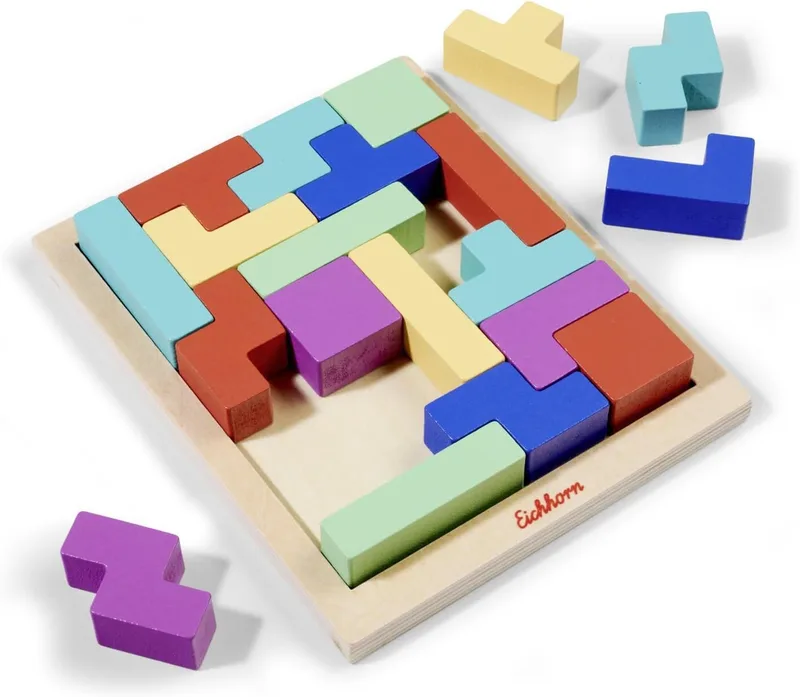 Eichhorn ▫️ Jogos – Conjunto de moldes com moldura de madeira, 30 pedras com formas para classificar, dimensões (incluindo a moldura): 13,5 x 17 cm, madeira de bétula, a partir dos 3 anos
