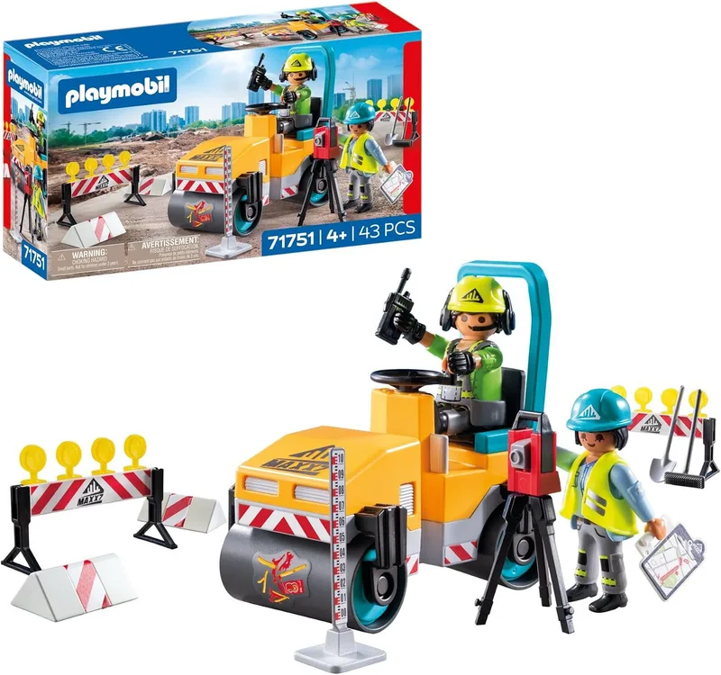 PLAYMOBIL ▫️ Action Heroes | Obras rodoviárias | Brinquedos de construção para crianças | Conjunto de construção | para crianças a partir dos 4 anos | 71751