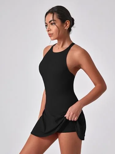 IDOPIP ▫️ Vestido de ténis para mulher, vestido de golfe com sutiã integrado e calções, bolso cruzado, corte nas costas, vestido desportivo, vestido de treino para meninas, vestido de 3