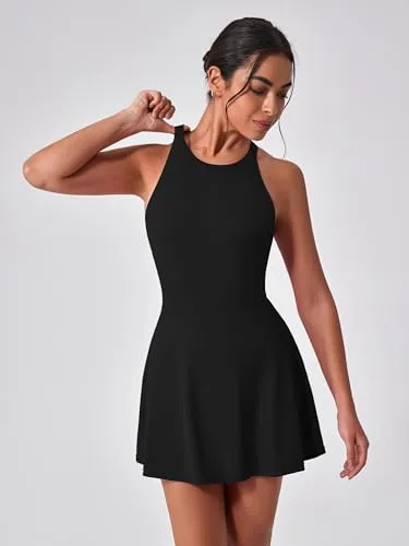 IDOPIP ▫️ Vestido de ténis para mulher, vestido de golfe com sutiã integrado e calções, bolso cruzado, corte nas costas, vestido desportivo, vestido de treino para meninas, vestido de 4