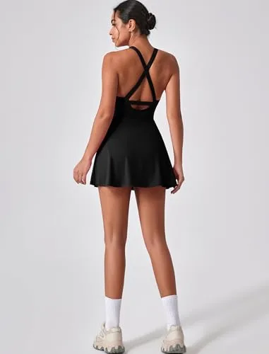 IDOPIP ▫️ Vestido de ténis para mulher, vestido de golfe com sutiã integrado e calções, bolso cruzado, corte nas costas, vestido desportivo, vestido de treino para meninas, vestido de 6