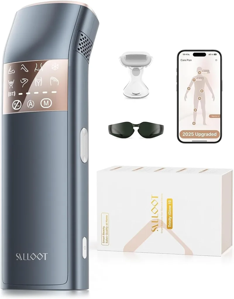 SALLOOT ▫️ 25J Depilador a laser, depilador de luz pulsada para mulheres e homens com TRIPLO pulso, 12 cm², indolor, safira, arrefecimento a gelo a 3 ℃, depilação permanente para rosto, axilas e zona do biquíni (azul-marinho)