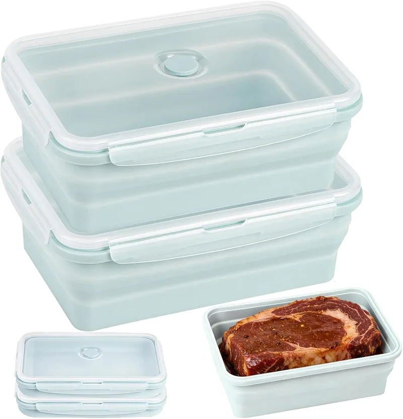 CUISITOOL ▫️ Lancheira dobrável à prova de fugas, lancheira dobrável de silicone para alimentos, 2000 ml, 2 peças, para campismo, piquenique, escritório, escritório, cozinha