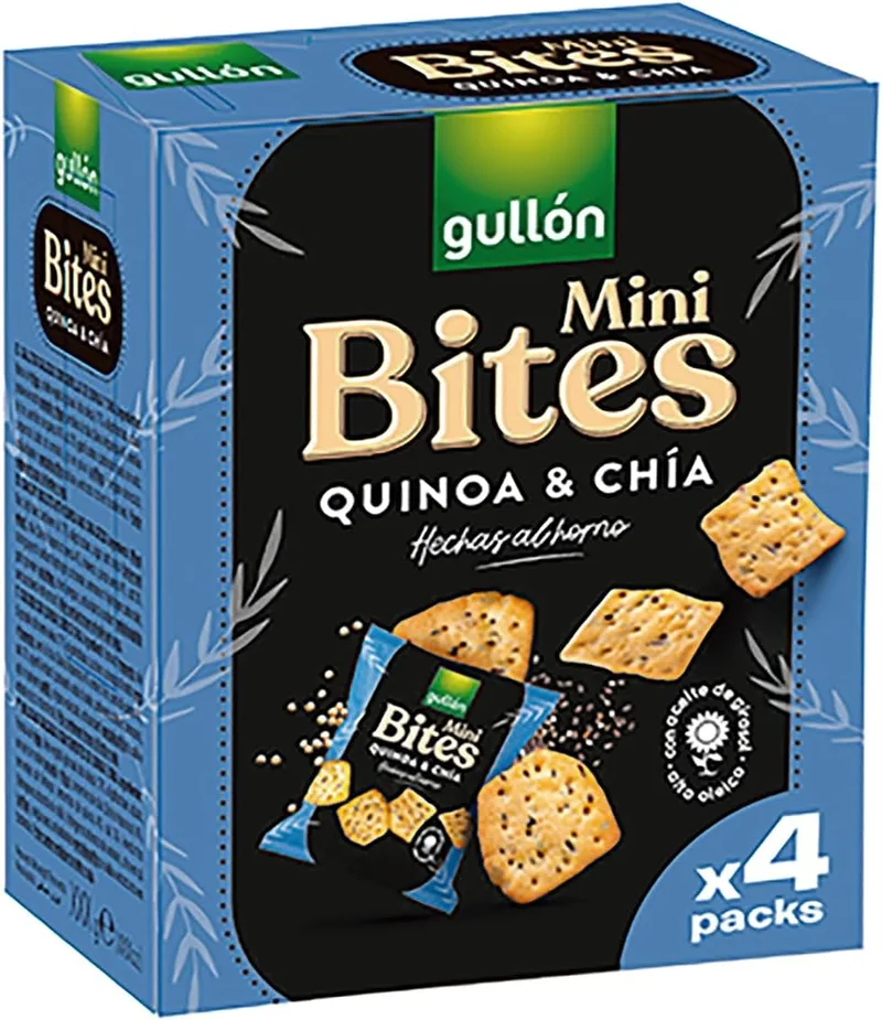 Gullón ▫️ Bolachas Mini Bites de Quinoa e Chía 160 g (4 x 40 g)