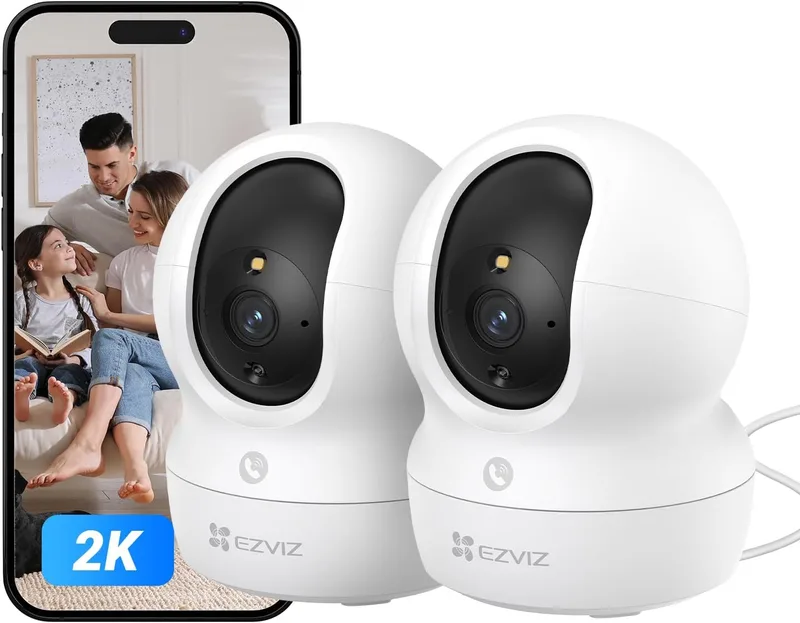 EZVIZ ▫️ 2pk CP1 2K Câmera de vigilância WiFi interna com rastreamento automático, câmera IP doméstica WiFi para bebês 360 ° com visão noturna colorida, deteção humana, chamada bidirecional, suporte 512 GB