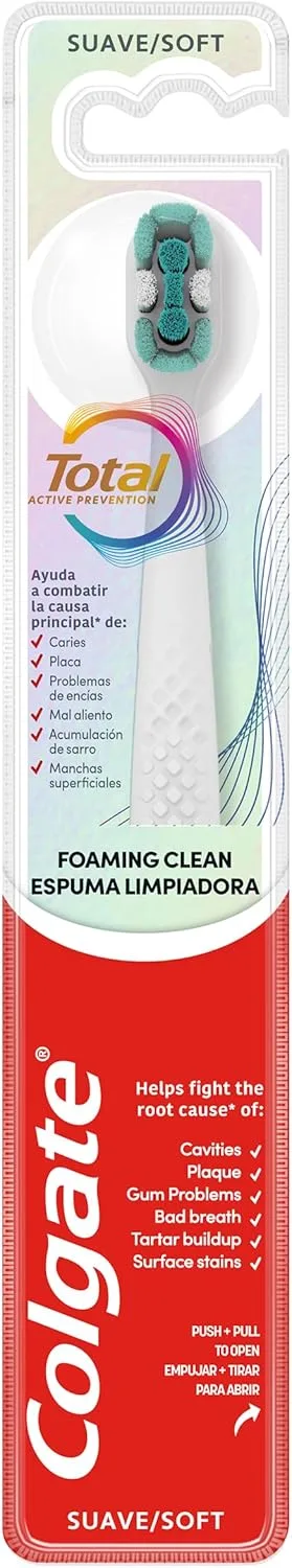 Colgate ▫️ Total Foaming Toothbrush, ajuda a combater os problemas de saúde oral, mais profundos ao longo da linha das gengivas e entre os dentes