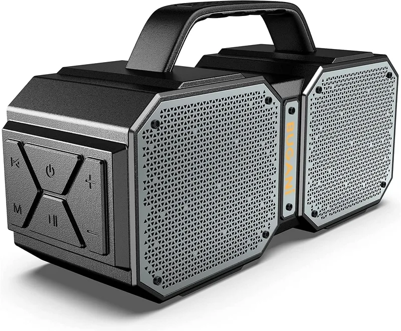 BUGANI ▫️ Altifalante Bluetooth potente 160W, Altifalante Bluetooth grande 5.3, Altifalante portátil sem fios, IPX7 à prova de água com USB C, Bateria 24H, USB, AUX, EQ, para Campismo, Festa, Praia, Campo (Preto)