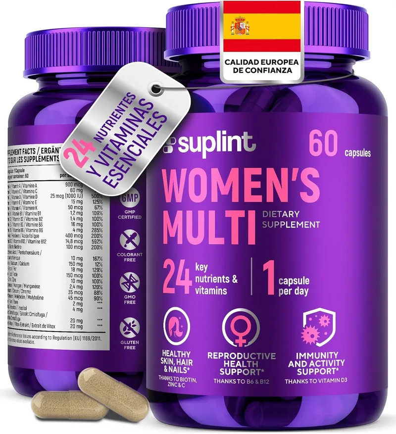 SUPLINT ▫️ Women's High Potency Multivitamin - Complexo A-Z com Vitamina B6, Ferro, Zinco e Vitex - 60 Cápsulas - Multivitamínico completo para mulheres com vitaminas e minerais