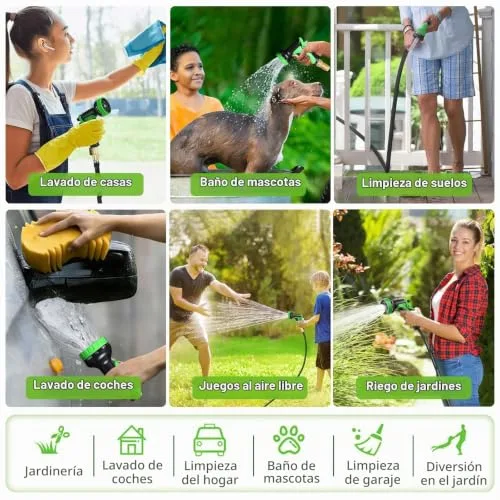 weiclianhp ▫️ Mangueira de jardim extensível de 15 m com pistola de rega com 10 funções 5