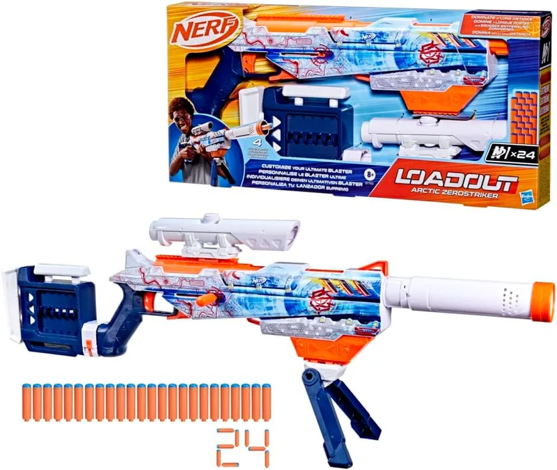 Hasbro ▫️ Equipamento Nerf, lançador Zerostriker Ártico e dardos N1