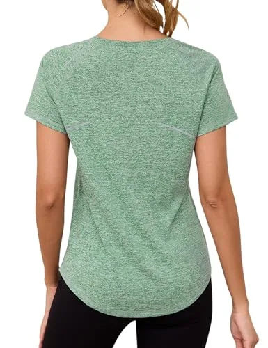 Gyabnw ▫️ Camisola Desportiva para Mulher, Manga Curta, Gola em V, Secagem Rápida 2