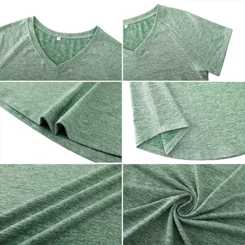 Gyabnw ▫️ Camisola Desportiva para Mulher, Manga Curta, Gola em V, Secagem Rápida 4