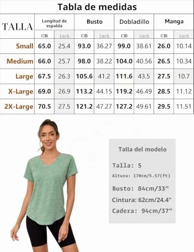 Gyabnw ▫️ Camisola Desportiva para Mulher, Manga Curta, Gola em V, Secagem Rápida 6