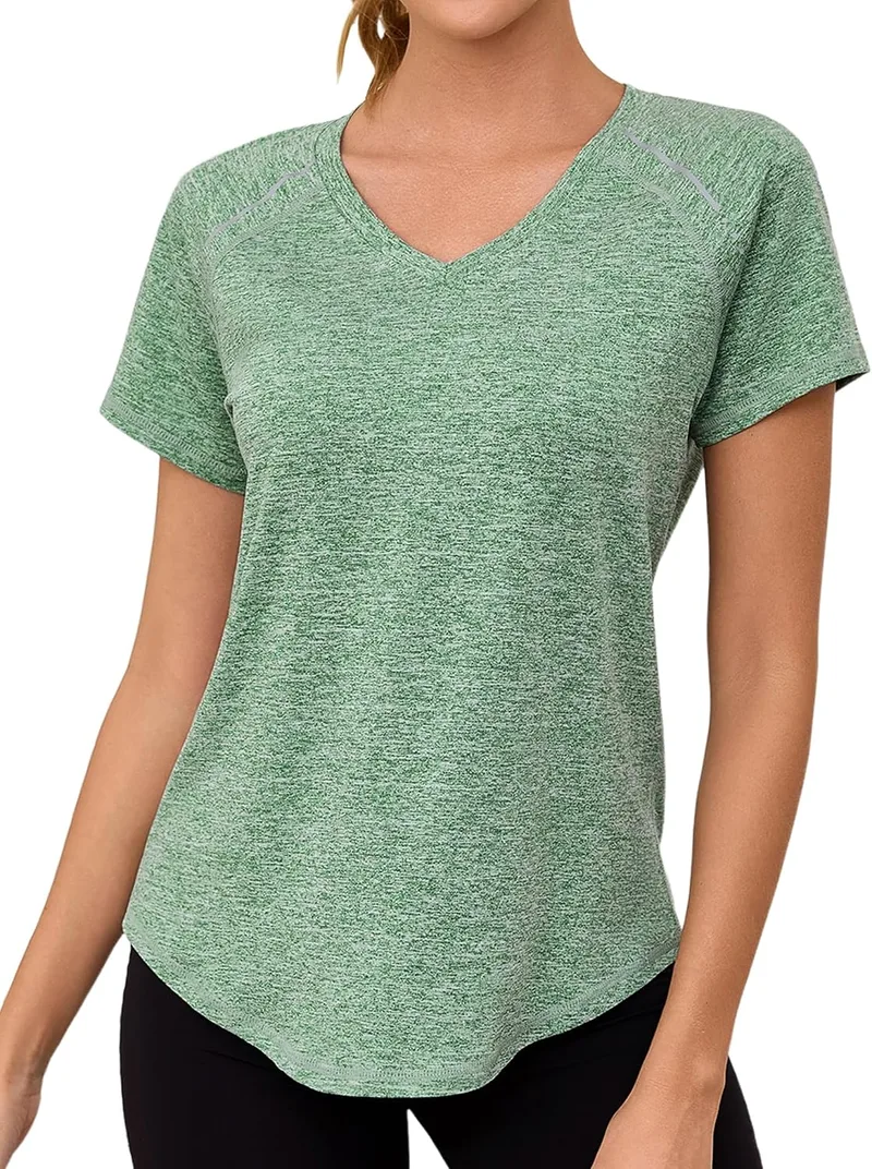 Gyabnw ▫️ Camisola Desportiva para Mulher, Manga Curta, Gola em V, Secagem Rápida