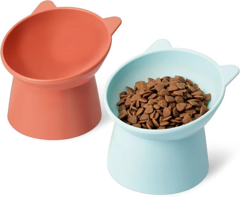 Amazon Basics ▫️ Orelhas de gato elevadas, em forma de orelha de gato, pacote de 2, 13,2 × 13,2 × 11,4 cm, laranja e azul, pacote de 2, 13,2 × 13,2 × 11,4 cm, laranja e azul