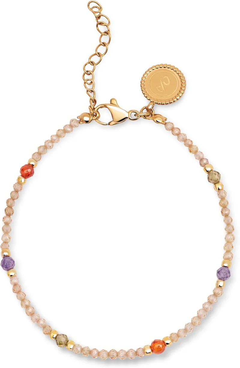 SINGULARU ▫️ Pulseira Glam. Aço com acabamento banhado a ouro 18kt e detalhes em cristais coloridos. Comprimento 19 cm. Bijuteria para Mulher