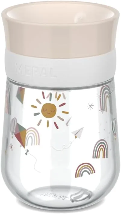 Mepal ▫️ Copo Mio 360° Trainer - À prova de fugas - Rebordo 360° para beber de ambos os lados - Fecho automático quando pára de beber - 300 ml - Sunshine & Rainbow