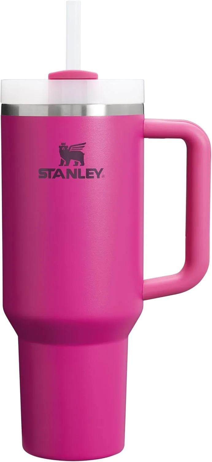 STANLEY ▫️ Quencher H2.0 FlowState Tumbler 1,2 L - Garrafa térmica que mantém o frio durante 11 horas - Mantém o gelo durante 48 horas - Garrafa de água em aço inoxidável - Copo térmico - Copo térmico sem BPA - Fúcsia