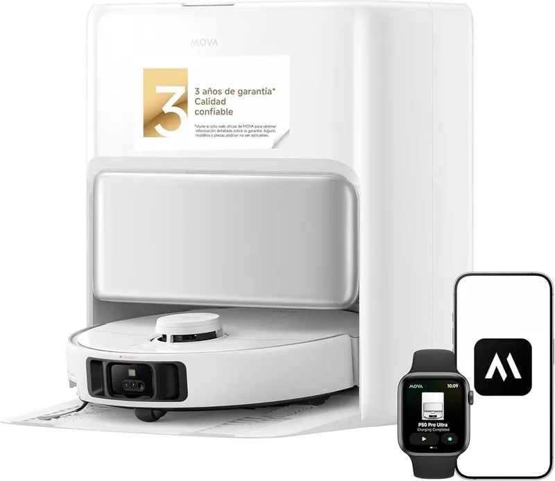 MOVA ▫️ P50 Pro Ultra, Aspirador Robótico, Branco | 19 000 Pa de sucção, limpa bordas e cantos, autolimpeza a 75 ℃ na estação de recarga, esvaziamento e reabastecimento automáticos, evita obstáculos