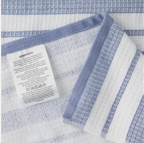 Amazon Basics ▫️ Panos de cozinha 100% algodão orgânico com textura acetinada – ultraabsorventes, de secagem rápida, sem fiapos, 38 x 64 cm, embalagem de 6 (conjunto sortido em azul-marinho e branco) 3
